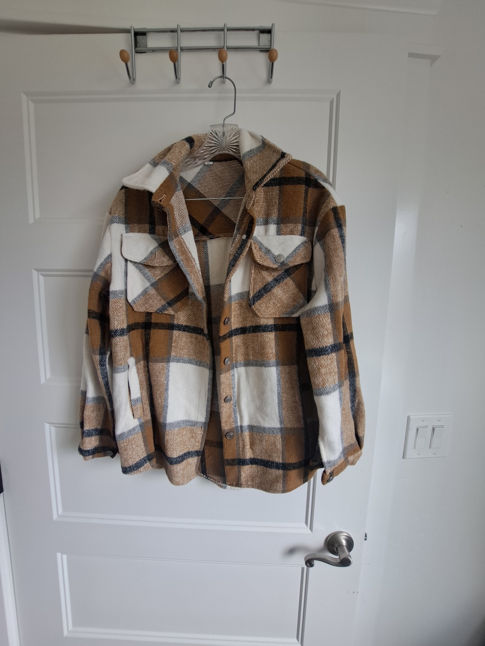 Cozy Plaid Shacket in Camel and Cream